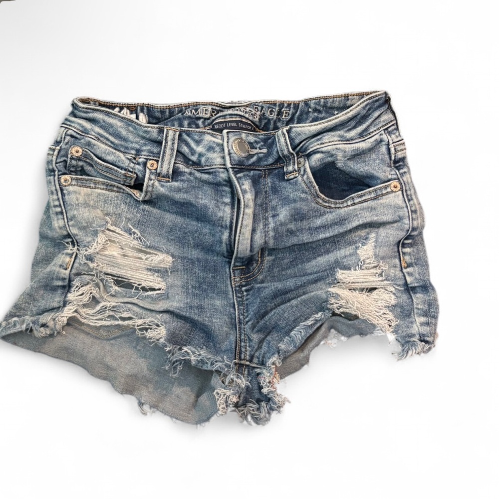 American Eagle Outfitters Blue Distressed Jean Shorts